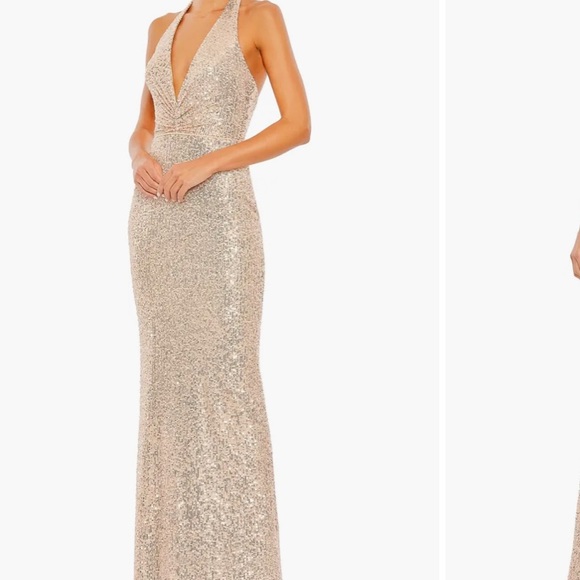 Gold sequin long halter dress worn once - Picture 4 of 4